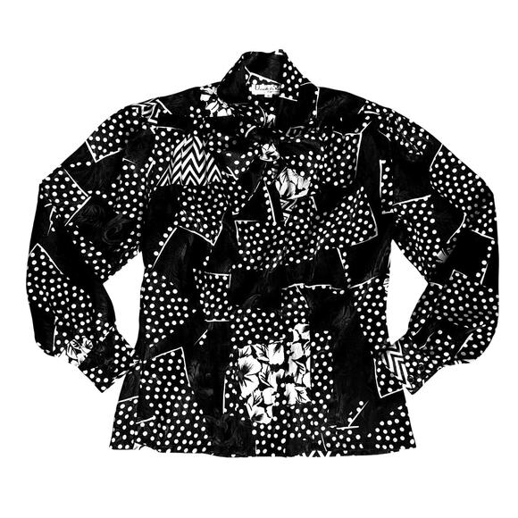 Oscar De La Renta Expressions Black White BlouseSize 8